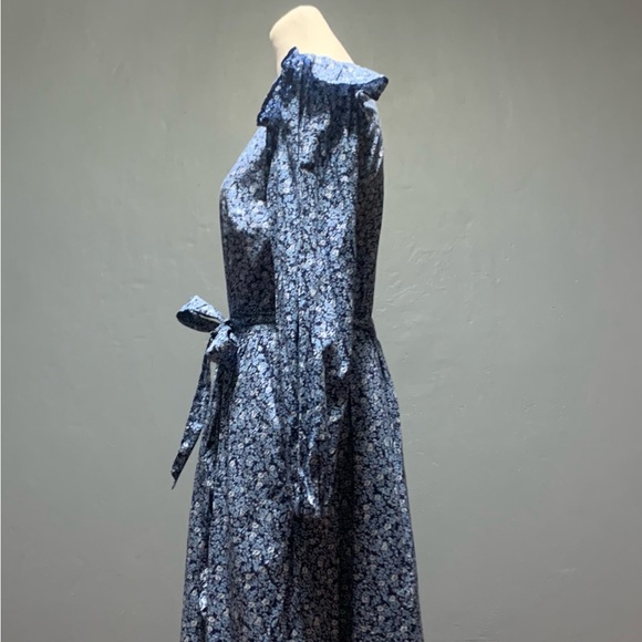 J.Crew Sz Small Long Sleeve Blue Floral Print Belted Dress - Picture 4 of 7